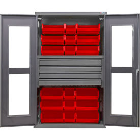 Global Industrial Clear-View Configurable Drawer Cabinet 48Wx24Dx78H Gray 4 Drawers 24 Red Bins 