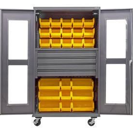 Global Industrial Clear-View Configurable Mobile Bin Cabinet48x24x85Gray4 Drawers102 Yllw Bins 