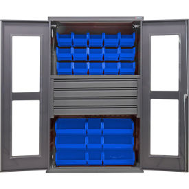 Global Industrial Clear-View Configurable Drawer Cabinet48Wx24Dx78HGray4 Drawers102 Blue Bins 