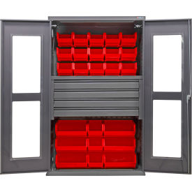 Global Industrial Clear-View Configurable Drawer Cabinet48Wx24Dx78HGray4 Drawers102 Red Bins 