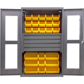 Global Industrial Clear-View Configurable Drawer Cabinet 48Wx24Dx78H Gray4 Drawers102 Yllw Bins 