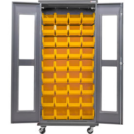 Global Industrial Clear-View Configurable Mobile Bin Cabinet 36Wx24Dx85H Gray 36 Yellow Bins 