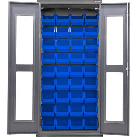 Global Industrial Clear-View Configurable Bin Cabinet 36"W x 24"D x 78"H Gray 36 Blue Bins 