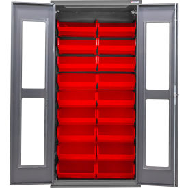 Global Industrial Clear-View Configurable Bin Cabinet 36"W x 24"D x 78"H Gray 18 Red Bins 