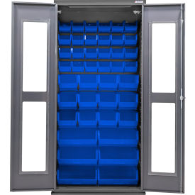 Global Industrial Clear-View Configurable Bin Cabinet 36"W x 24"D x 78"H Gray 42 Blue Bins 