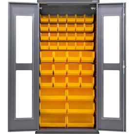 Global Industrial Clear-View Configurable Bin Cabinet 36"W x 24"D x 78"H Gray 42 Yellow Bins 