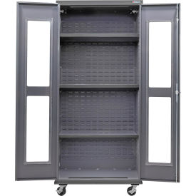 Global Industrial Clear-View Configurable Mobile Shelf Cabinet 36"W x 24"D x 85"H Gray 3 Shelf 