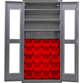Global Industrial Clear-View Configurable Bin Cabinet 36"Wx24"Dx78"H Gray 3 Shelf 24 Red Bins 