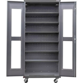 Global Industrial Clear-View Configurable Mobile Shelf Cabinet 36"W x 24"D x 85"H Gray 6 Shelf 