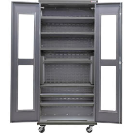 Global Industrial Clear-View Configurable Mobile Shelf Cabinet 36"W x 24"D x 85"H Gray 7 Shelf 