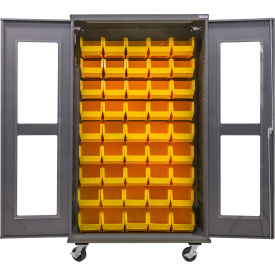 Global Industrial Clear-View Configurable Mobile Bin Cabinet 48W x 24D x 85H Gray 48 Yellow Bins 
