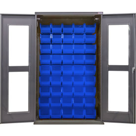 Global Industrial Clear-View Configurable Bin Cabinet 48"W x 24"D x 78"H Gray 48 Blue Bins 