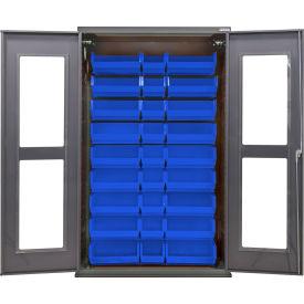 Global Industrial Clear-View Configurable Bin Cabinet 48"W x 24"D x 78"H Gray 30 Blue Bins 