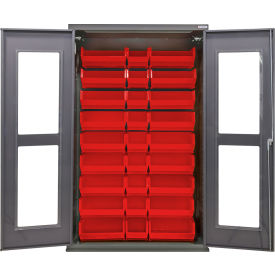 Global Industrial Clear-View Configurable Bin Cabinet 48"W x 24"D x 78"H Gray 30 Red Bins 