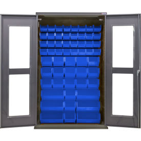 Global Industrial Clear-View Configurable Bin Cabinet 48"W x 24"D x 78"H Gray 66 Blue Bins 