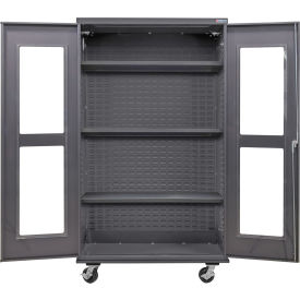 Global Industrial Clear-View Configurable Mobile Shelf Cabinet 48"W x 24"D x 85"H Gray 3 Shelf 