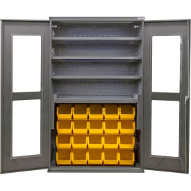 Global Industrial Clear-View Configurable Bin Cabinet 48Wx24Dx78H Gray 4 Shelf 24 Yellow Bins 