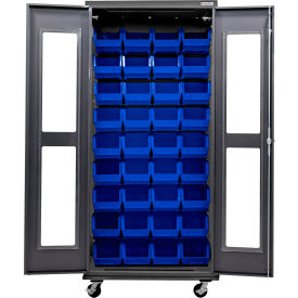 Global Industrial Clear-View Configurable Mobile Charging Cabinet 36Wx24Dx85H Black 48 BL Bins 