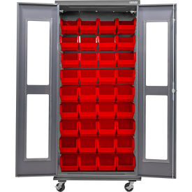 Global Industrial Clear-View Configurable Mobile Cabinet Powered 36"Wx24"Dx85"H 48 Red Bins 
