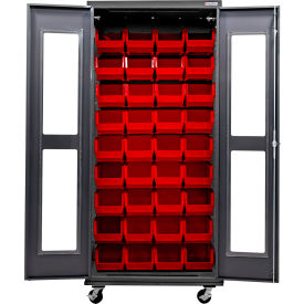 Global Industrial Clear-View Configurable Mobile Charging Cabinet 36Wx24Dx85H Black 48 Red Bins 