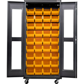 Global Industrial Clear-View Configurable Mobile Charging Cabinet 36Wx24Dx85H Black 48 YLW Bins 