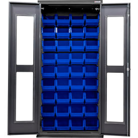 Global Industrial Clear-View Configurable Charging Cabinet 36"W x 24"D x 78"H Black 48 Blue Bins 