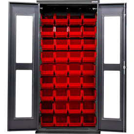Global Industrial Clear-View Configurable Charging Cabinet 36"W x 24"D x 78"H Black 48 Red Bins 