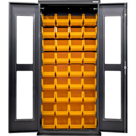 Global Industrial Clear-View Configurable Charging Cabinet 36"Wx24"Dx78"H Black 48 Yellow Bins 