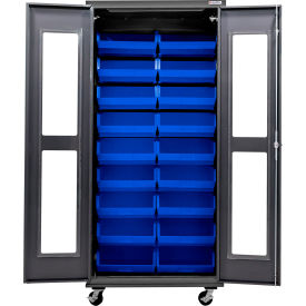 Global Industrial Clear-View Configurable Mobile Charging Cabinet 36Wx24Dx85H Black 30 BL Bins 