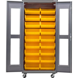 Global Industrial Clear-View Configurable Mobile Cabinet Powered 36"Wx24"Dx85"H 30 Yellow Bins 