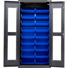Global Industrial Clear-View Configurable Charging Cabinet 36"W x 24"D x 78"H Black 30 Blue Bins 