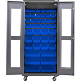 Global Industrial Clear-View Configurable Mobile Cabinet Powered 36"W x 24"D x 85"H 66 Blue Bins 