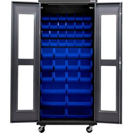 Global Industrial Clear-View Configurable Mobile Charging Cabinet 36Wx24Dx85H Black 66 BL Bins 