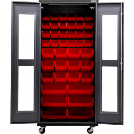 Global Industrial Clear-View Configurable Mobile Charging Cabinet 36Wx24Dx85H Black 66 RD Bins 