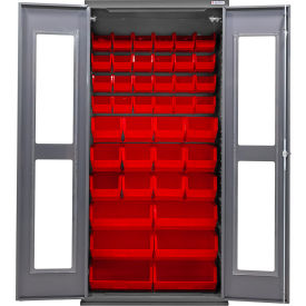 Global Industrial Clear-View Configurable Cabinet Powered 36"W x 24"D x 78"H 66 Red Bins 