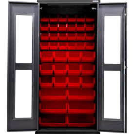 Global Industrial Clear-View Configurable Charging Cabinet 36"W x 24"D x 78"H Black 66 Red Bins 