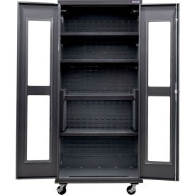 Global Industrial Clear-View Configurable Mobile Charging Cabinet 36Wx24Dx85H Black 4 Shelf 