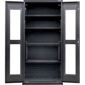 Global Industrial Clear-View Configurable Charging Cabinet 36"W x 24"D x 78"H Black 4 Shelves 
