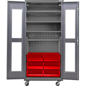 Global Industrial Clear-View Configurable Mobile Cabinet Powered 36"Wx24"Dx85"H 6 Red Bins 