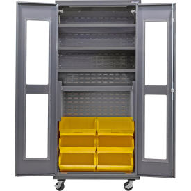 Global Industrial Clear-View Configurable Mobile Cabinet Powered 36"Wx24"Dx85"H 6 Yellow Bins 
