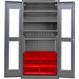 Global Industrial Clear-View Configurable Cabinet Powered 36"x24"x78" 4 Shelves 6 Red Bins 