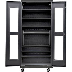 Global Industrial Clear-View Configurable Mobile Charging Cabinet 36Wx24Dx85H Black 7 Shelf 