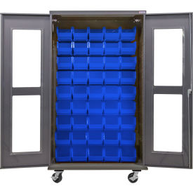 Global Industrial Clear-View Configurable Mobile Cabinet Powered 48"Wx24"Dx85"H 48 Blue Bins 