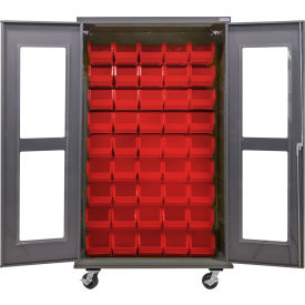 Global Industrial Clear-View Configurable Mobile Cabinet Powered 48"Wx24"Dx85"H 48 Red Bins 
