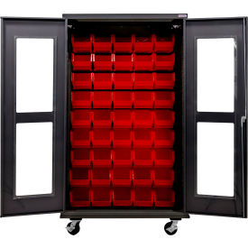 Global Industrial Clear-View Configurable Mobile Charging Cabinet 48Wx24Dx85H Black 48 Red Bins 
