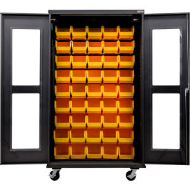 Global Industrial Clear-View Configurable Mobile Charging Cabinet 48Wx24Dx85H Black 48 YLW Bins 