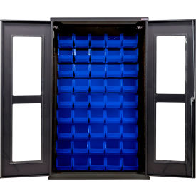 Global Industrial Clear-View Configurable Charging Cabinet 48"W x 24"D x 78"H Black 48 Blue Bins 