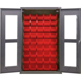 Global Industrial Clear-View Configurable Cabinet Powered 48"W x 24"D x 78"H 48 Red Bins 