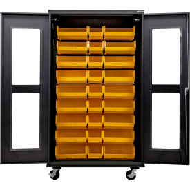 Global Industrial Clear-View Configurable Mobile Charging Cabinet 48Wx24Dx85H Black 30 YLW Bins 