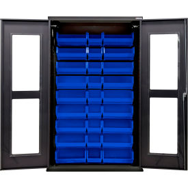 Global Industrial Clear-View Configurable Charging Cabinet 48"W x 24"D x 78"H Black 30 Blue Bins 